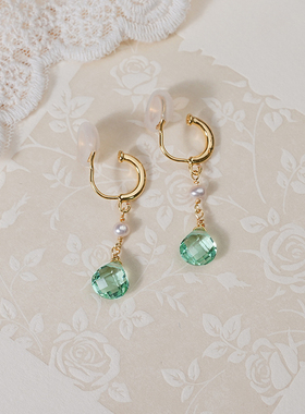 小众设计感草绿色石英石耳夹清新气质耳骨夹轻奢高级感耳环40577