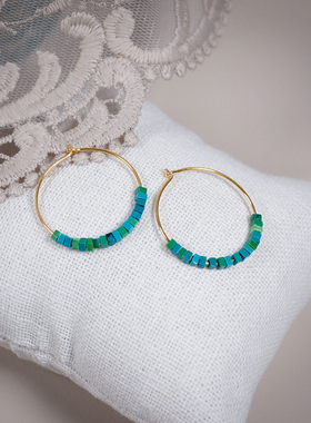 yeajewel原创设计感绿松石圆圈耳环气质圈圈耳圈小众耳饰女30613