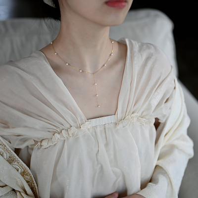 小众设计感小珍珠流苏项链925银饰满天星锁骨链通勤气质颈链20419