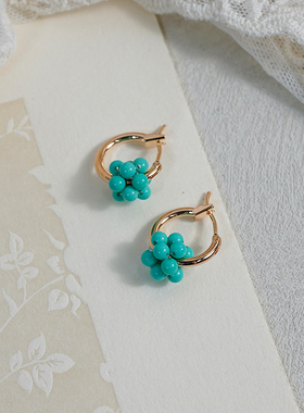 原创小众设计感蓝松石球耳扣气质清新耳环新中式甜美耳饰女40913