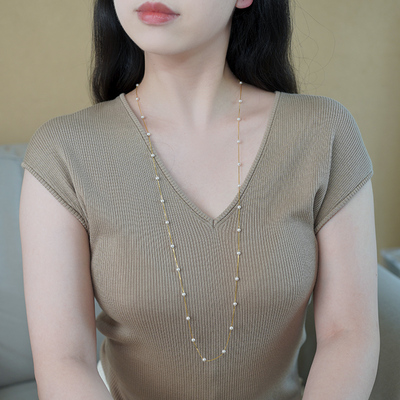 小众轻奢高级感纤细珍珠毛衣链925纯银长项链时尚配饰通勤女50670
