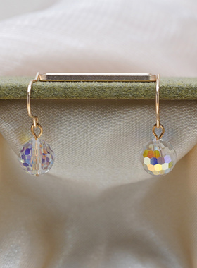 法式气质优雅水晶地球珠耳环14k包金时尚高级感耳钩精致耳饰50846