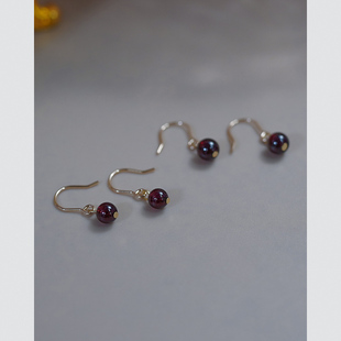 复古甜美石榴石耳环14k包金小耳坠高级感耳钩小众百搭耳饰女50150