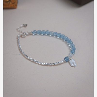 小众设计感925纯银海蓝宝lucky手串清新气质手链通勤手环女40409