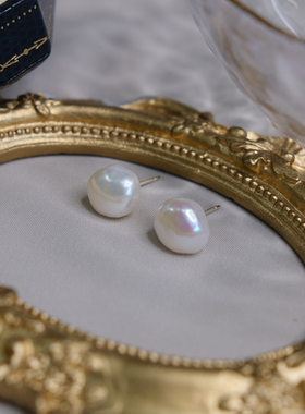 小众轻奢不规则巴洛克异形珍珠耳钉简约百搭通勤耳环925纯银10707