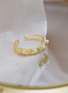 925纯银简约时尚气质一贝子双层戒指开口可调节指环银戒女510117