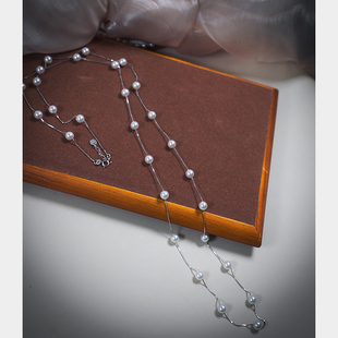 yeajewel手作设计感简约珍珠毛衣链气质长项链925银百搭配饰30933