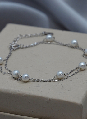 小众时尚简约双层珍珠满天星手链925纯银纤细通勤百搭手串女50347