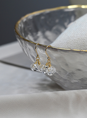 小众设计感三颗白水晶耳环14k包金耳钩轻奢高级清冷感耳饰204124