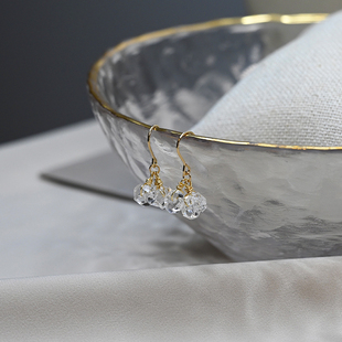 小众设计感三颗白水晶耳环14k包金耳钩轻奢高级清冷感耳饰204124