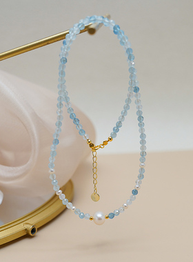 小众轻奢高级感法式优雅海蓝宝路路通珍珠项链清冷感锁骨链50630