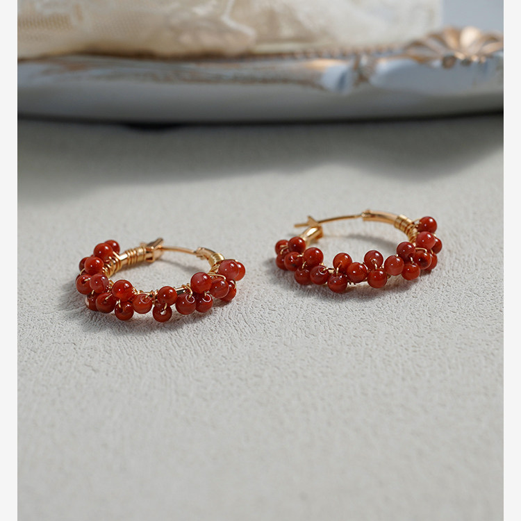 复古小众气质绕红玛瑙圆形耳扣新中式古风优雅耳环甜美耳饰40962,饰品/流行首饰/时尚饰品新,耳环,淘宝优惠券,粉丝福利购,淘宝优惠卷