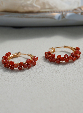 复古小众气质绕红玛瑙圆形耳扣新中式古风优雅耳环甜美耳饰40962