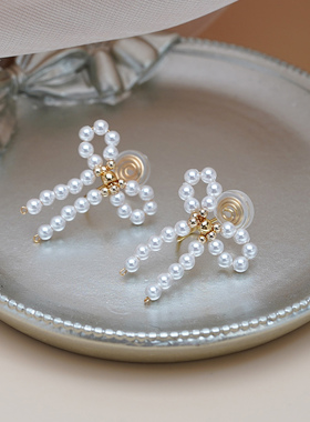 法式优雅气质珍珠蝴蝶结耳夹无耳洞耳骨夹时尚耳环高级感女50837