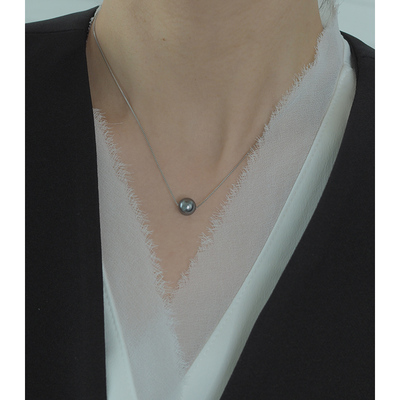 925纯银简约复古黑珍珠项链ins冷淡风高级感路路通锁骨链女01174