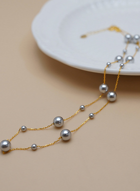 925纯银时尚气质灰珍珠满天星项链通勤百搭锁骨链小众高级感50730