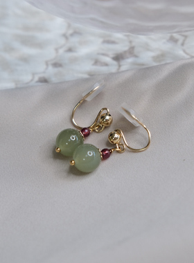 新中式和田玉石榴石耳夹无耳洞耳骨夹清新高级感气质耳环女10798