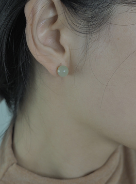 新中式和田玉耳钉925纯银气质简约高级感耳环清新养耳洞耳饰01128