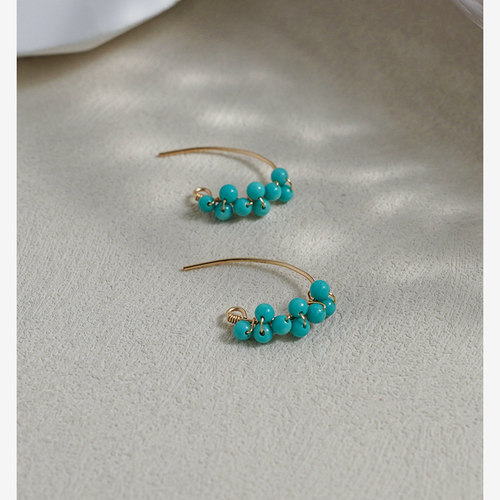 小众清新设计感绕绿松石耳钩通勤甜美小耳环14k包金耳挂耳饰40730