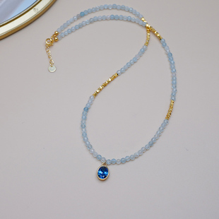 小众清冷感蓝锆石海蓝宝碎金子项链高级感法式优雅锁骨链女50621
