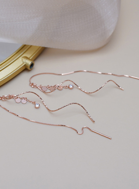 925纯银气质波浪锆石流苏耳线时尚通勤简约长耳环显脸瘦耳饰50636