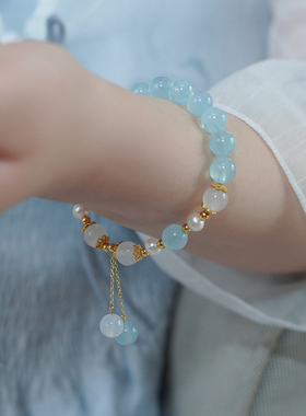 新中式古风海蓝宝白玉髓流苏手串气质清新手链小众轻奢饰品50527