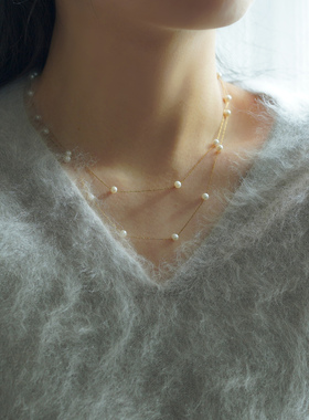 小众简约气质淡水小珍珠双层项链法式通勤时尚百搭锁骨链女51247