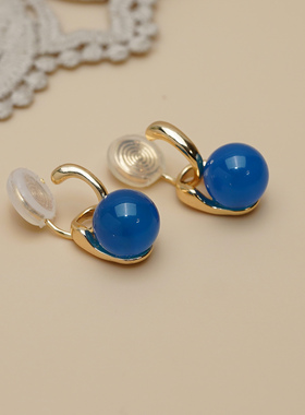 法式复古优雅蓝玛瑙耳夹无耳洞耳骨夹气质新中式耳环简约女60149