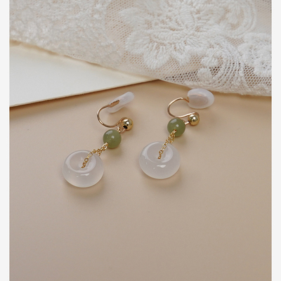 小众轻奢高级感白玉平安扣和田玉耳夹新中式古风耳骨夹耳环40533