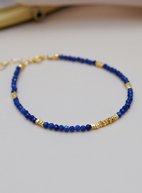 法式复古蓝晶石碎金子手链925纯银简约通勤气质手串叠戴女505106