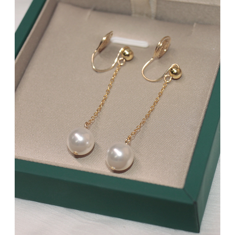 简约高级感14k包金珍珠长耳夹无耳洞耳环流苏气质小众耳环女80711