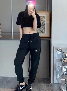 FOG潮牌复线ESS数字1977黑色高腰加绒束脚秋冬卫裤男女休闲灰色裤