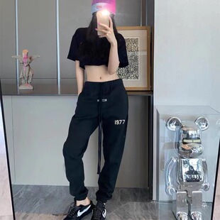 FOG潮牌复线ESS数字1977黑色高腰加绒束脚秋冬卫裤男女休闲灰色裤