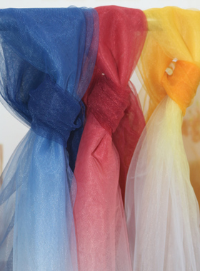 单边渐变网纱白色渐变橘黄黑网纱细孔纱幔婚纱礼服布料设计师面料