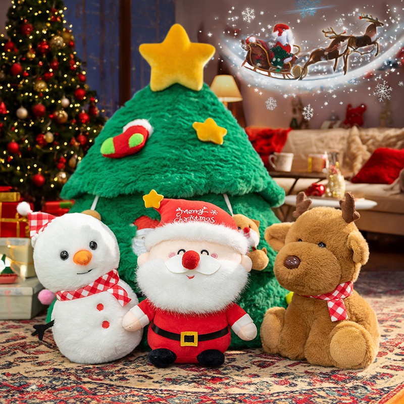 创意仿真圣诞树可收纳藏卡通毛绒公仔雪人麋鹿圣诞老人圣诞节礼物