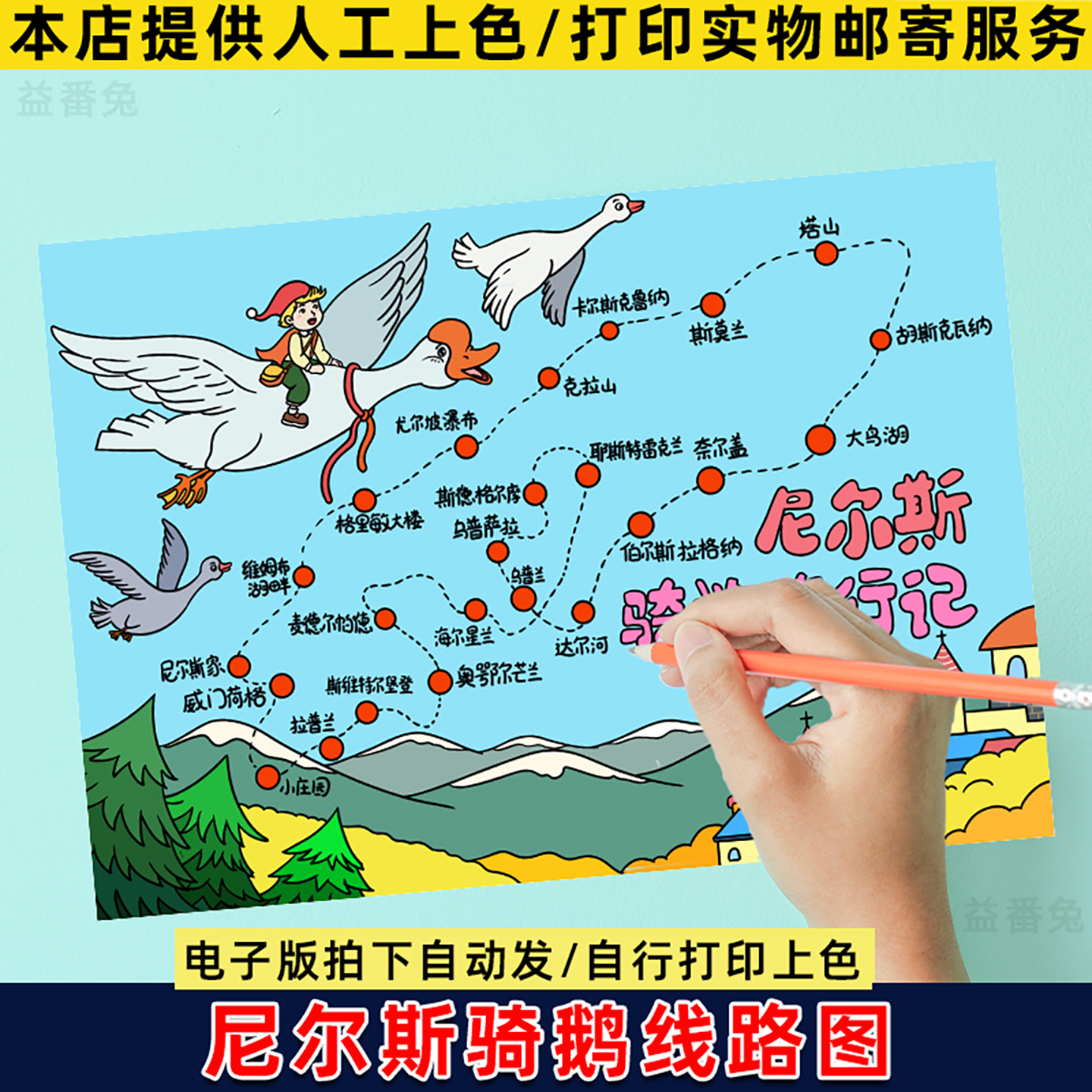 尼尔斯骑鹅旅行记路线图思维导图手抄报小学生好书推荐电子版小报