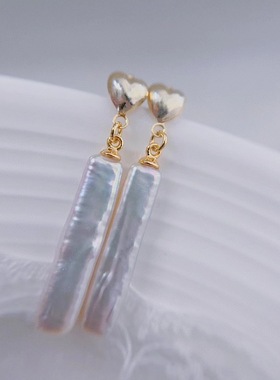 黛蓝 炫彩巴洛克小银条天然珍珠耳钉