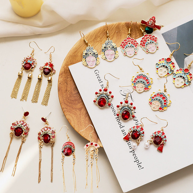 中国风京剧脸谱耳钩2023新款潮戏曲个性小生简约时尚新娘耳环女