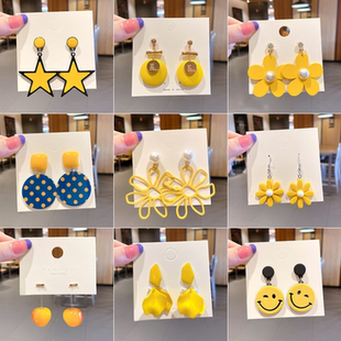 2020新款 复古长款 耳环韩国气质网红ins耳钉女 黄色耳饰女法式 夏季