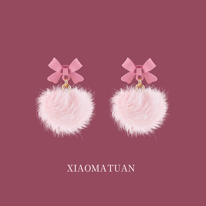 温柔粉色蝴蝶结毛球耳环新年喜庆可爱毛绒银针耳钉无耳洞耳夹耳饰,饰品/流行首饰/时尚饰品新,耳钉,淘宝优惠券,粉丝福利购,淘宝优惠卷