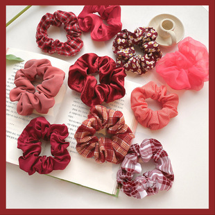 红色系列头绳韩国网红发圈宋妍霏同款头绳法式大肠圈ins绸缎发带