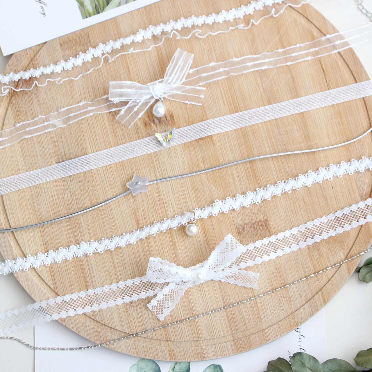 超仙白色蝴蝶结choker项圈纯欲风少女蕾丝颈链甜美珍珠吊坠项链女