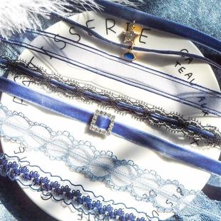 日韩项链网红气质蓝色蕾丝丝绒波浪少女CHOKER颈链短款锁骨链项链
