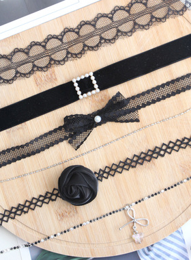 黑色蕾丝蝴蝶结choker锁骨链
