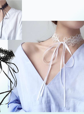 choker黑白色朋克风绑带锁骨链