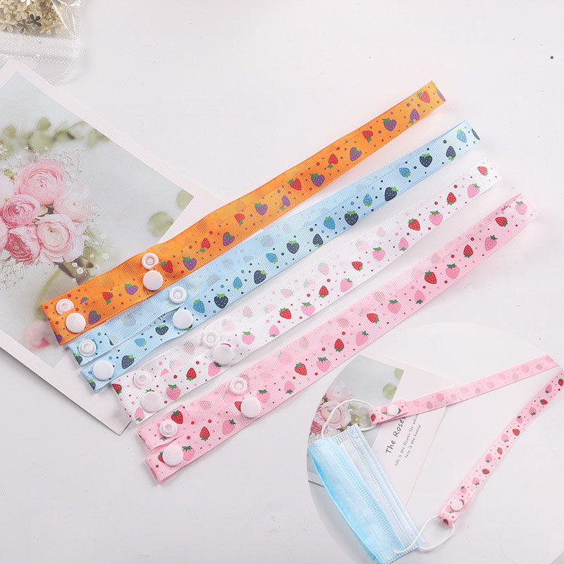 儿童防丢口罩带卡通可爱草莓图案防丢耳绳调节带挂脖口罩挂绳挂链