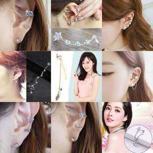 耳骨夹 欧美时尚 韩版 水晶水钻气质天使连线耳钉耳环耳夹 单个价