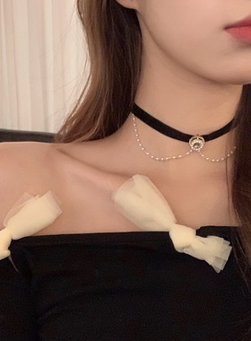 巴洛克项链饰品黑色丝绒珍珠