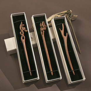 礼物盒子女 项链首饰收纳盒手提袋套装 古风简约桃木发簪包装 盒长款