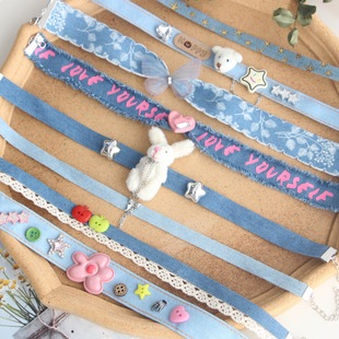 Y2K粉色星星爱心chocker项链甜酷亚文化多巴胺锁骨链牛仔兔子项圈